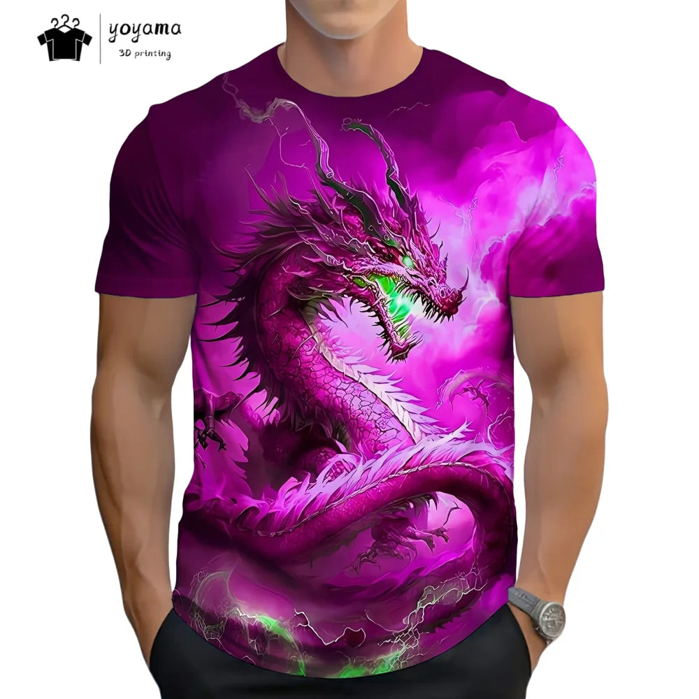 Pánská trička s motivem draka, tričko s krátkým rukávem, módní streetwear, tričko s kulatým výstřihem, trendové zvířecí motivy, 3D tisk, volný střih, univerzální pánské oblečení