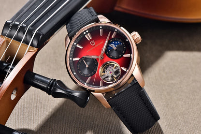 PAGANI DESIGN – Mekanisk luksusur til mænd, 41 mm, safirglas, læderrem, vandtæt, pilotstil, med tourbillon og månefase