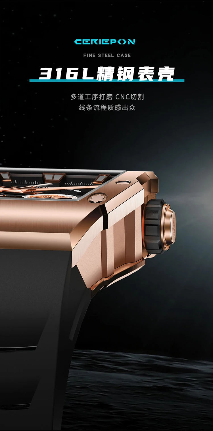 Custom Men's Watch Luxury Automatic Watches for Men High-end Hollow Rose gold Stainless Steel Mechanical Wrist Watch Reloj Clock