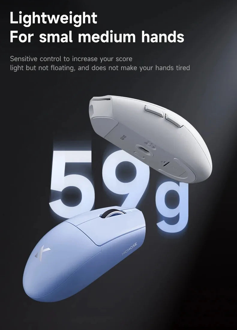Безжична е-спорт мишка MCHOSE G3 V2 Pro, лека, с три режима, Bluetooth, PAW3395, висока производителност, 800mAh, за игри и офис, 59g