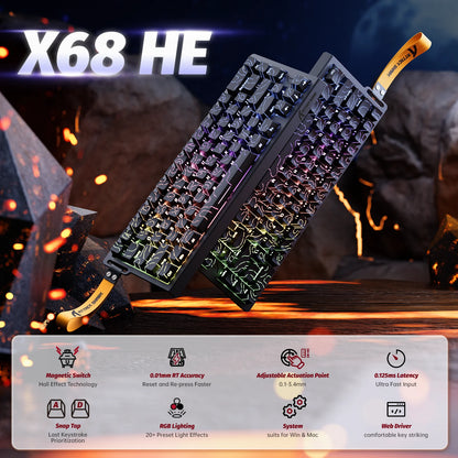 ATTACK SHARK X68 HE Rapid Trigger Magnetic Keyboard 8KHz Wired Gaming Keyboard, 60% RGB Hall Effect Keyboard with 0.01mm RT Accuracy, Snap Tap & DKS for PC/Mac