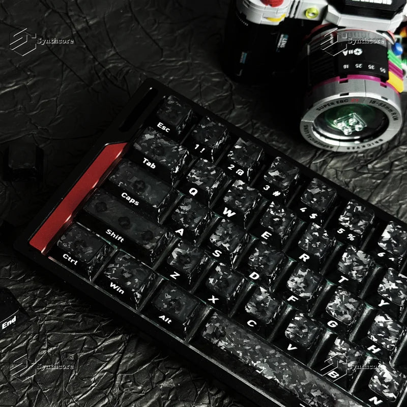 Black Carbon Fiber Translucent Cherry Keycap Kit PC 110 Key Suitable for 61/75/87/104/108 Magnetic Axis Keyboard Wooting