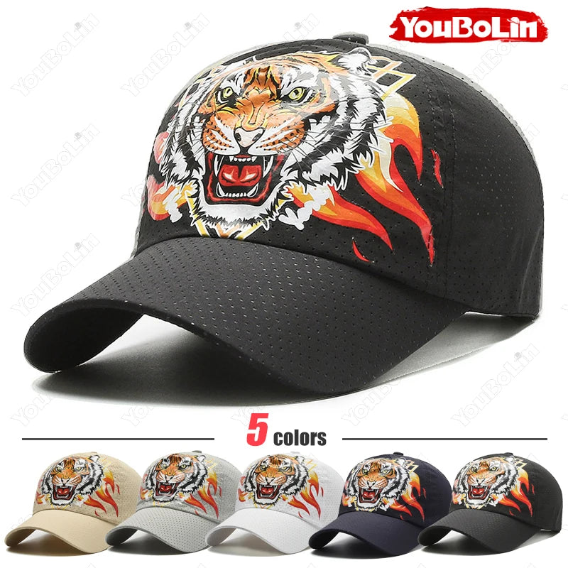 Καπέλο μπέιζμπολ «Outdoor Tiger Face», καλοκαιρινό ύφασμα ταχείας ξήρανσης, σχεδιασμός με πλέγμα και διάτρητα, καπέλο αντηλιακής προστασίας με εθνοτικό μοτίβο