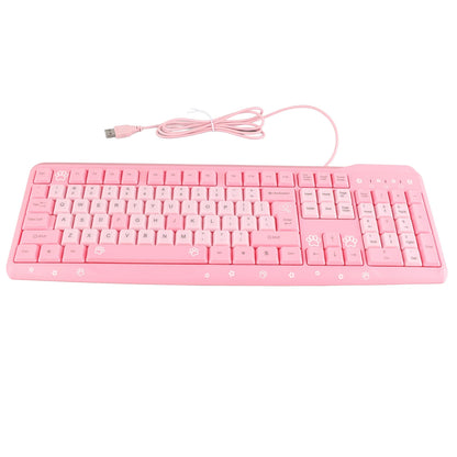 Teclado USB con cable de 104 teclas, ultrafino, con adorable diseño de dibujos animados, ergonómico y Plug and Play para PC y portátiles del hogar