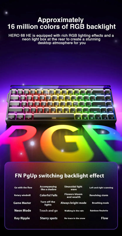 AULA HERO 68HE Magnetic Switch Keyboard RGB Gaming Mechanical Keyboard, 8K Rapid Trigger Wired Gaming Keyboard with Hot-Swappable Magnetic Switches, PBT Keycaps, 68-Key Esports Keyboard