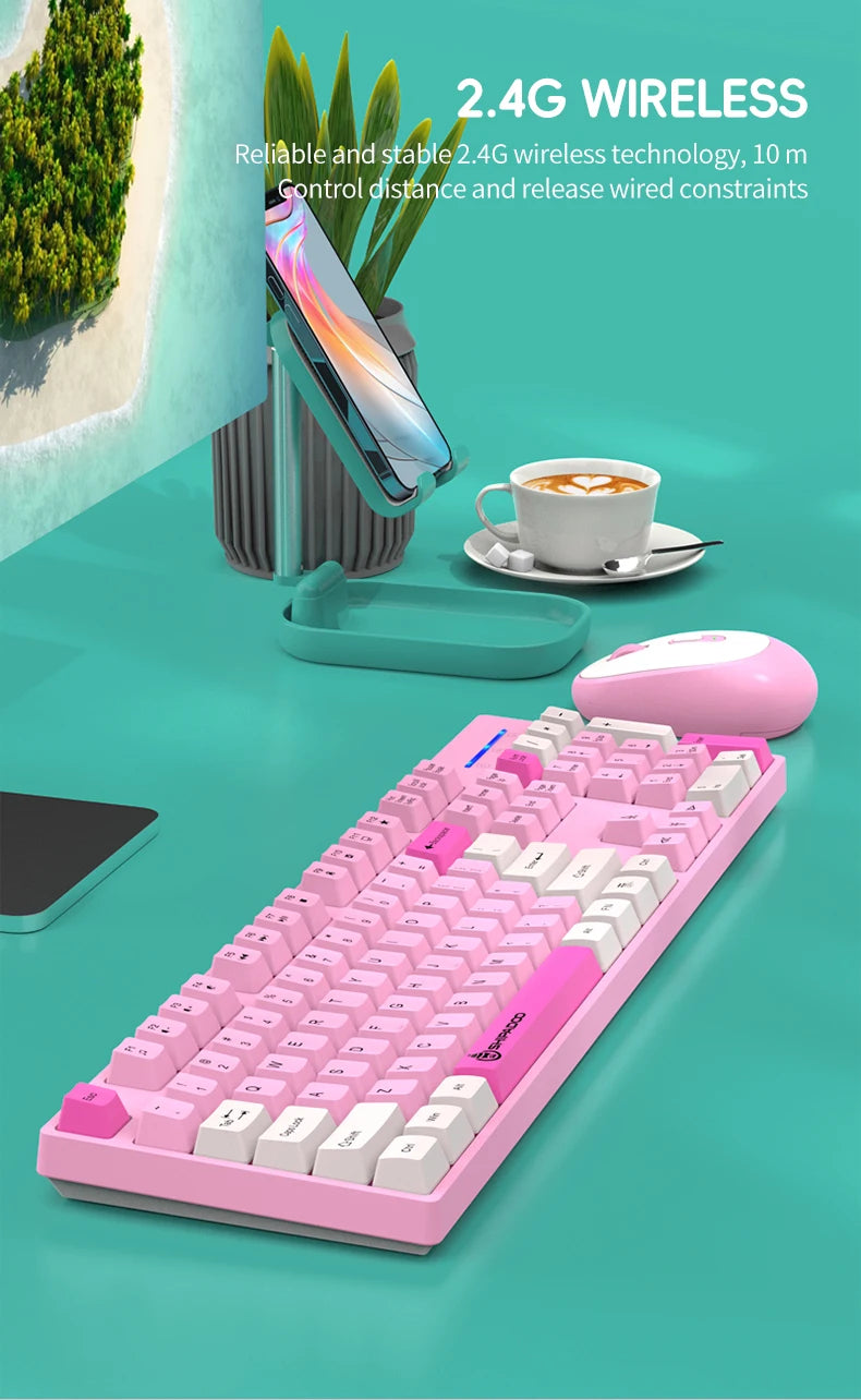 Set inalámbrico de teclado y ratón gaming de oficina NexusClick, ahorro de energía inteligente, tamaño completo, 104 teclas, 1600DPI ajustable, USB para portátil y PC