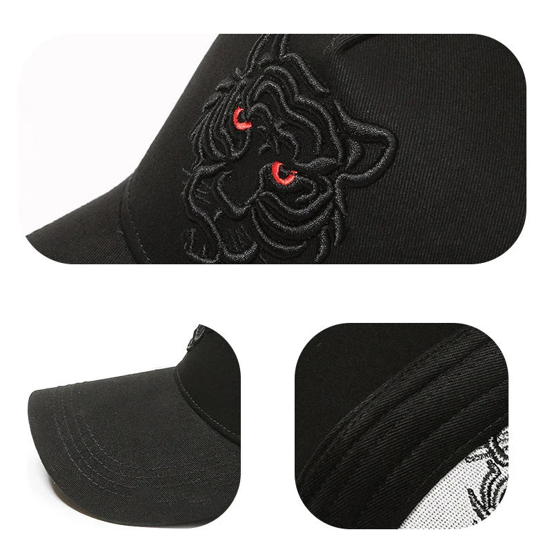 New Cotton Black Tiger Embroidery Baseball Cap Men Women Hip Hop Hat Summer Leisure Trucker Caps Unisex Snapback Hats Gorras