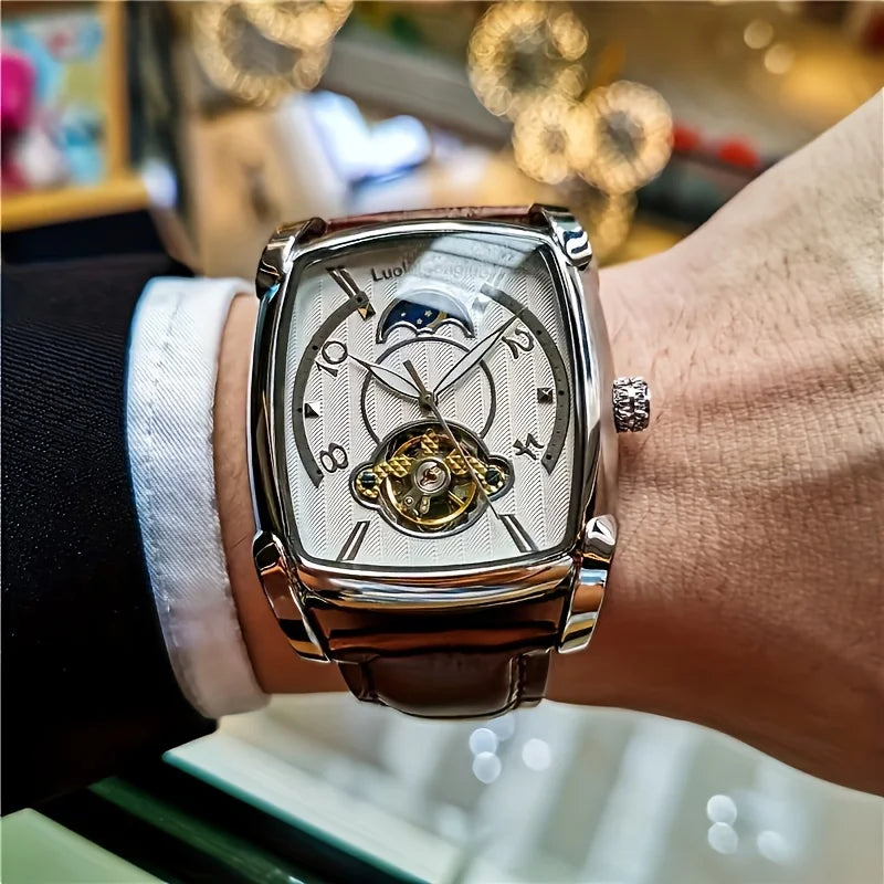 [Reloj mecánico de lujo con tourbillon] Reloj mecánico de lujo con tourbillon ligero para hombre: modelo de gama alta totalmente automático, con un moderno diseño «esqueleto», ideal para un atuendo profesional o