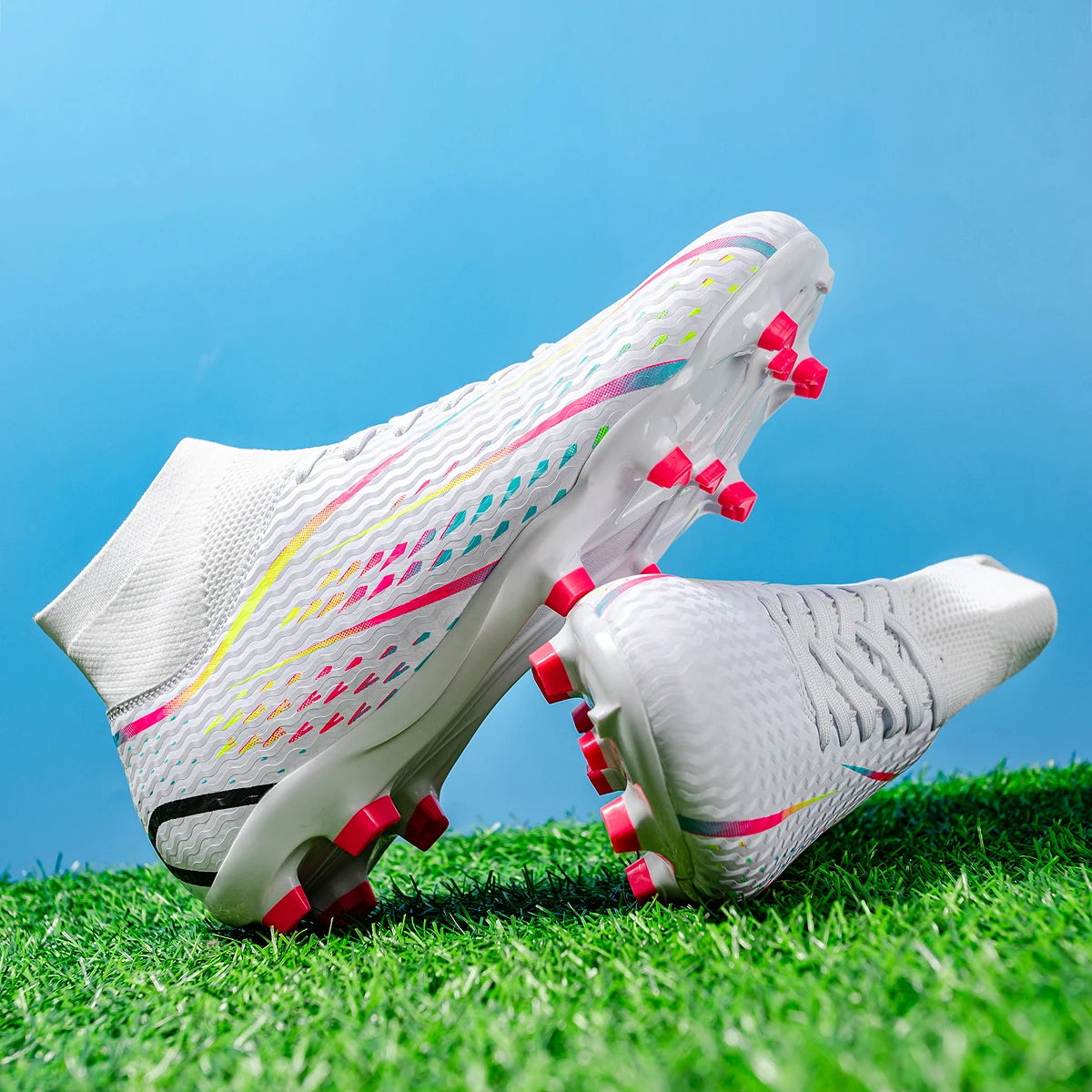 Chaussures de football AG FG pour adultes, dédiées aux compétitions, tissu PU haute densité, crampons longs en TPU antidérapants, robustes, pour entraînement sur gazon naturel