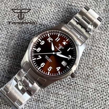 Tandorio 39 mm – męski zegarek automatyczny typu pilot nurkowy, mechanizm NH35/PT5000/Miyota8215, szafirowe szkło AR, wodoodporność 20 barów, świecące wskaźniki