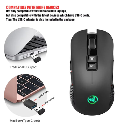 Rechargeable USB Wireless Mouse Right Hand Type-C Mouse for Laptop Computer Silent Click Backlit Gaming Mouse 3600cpi