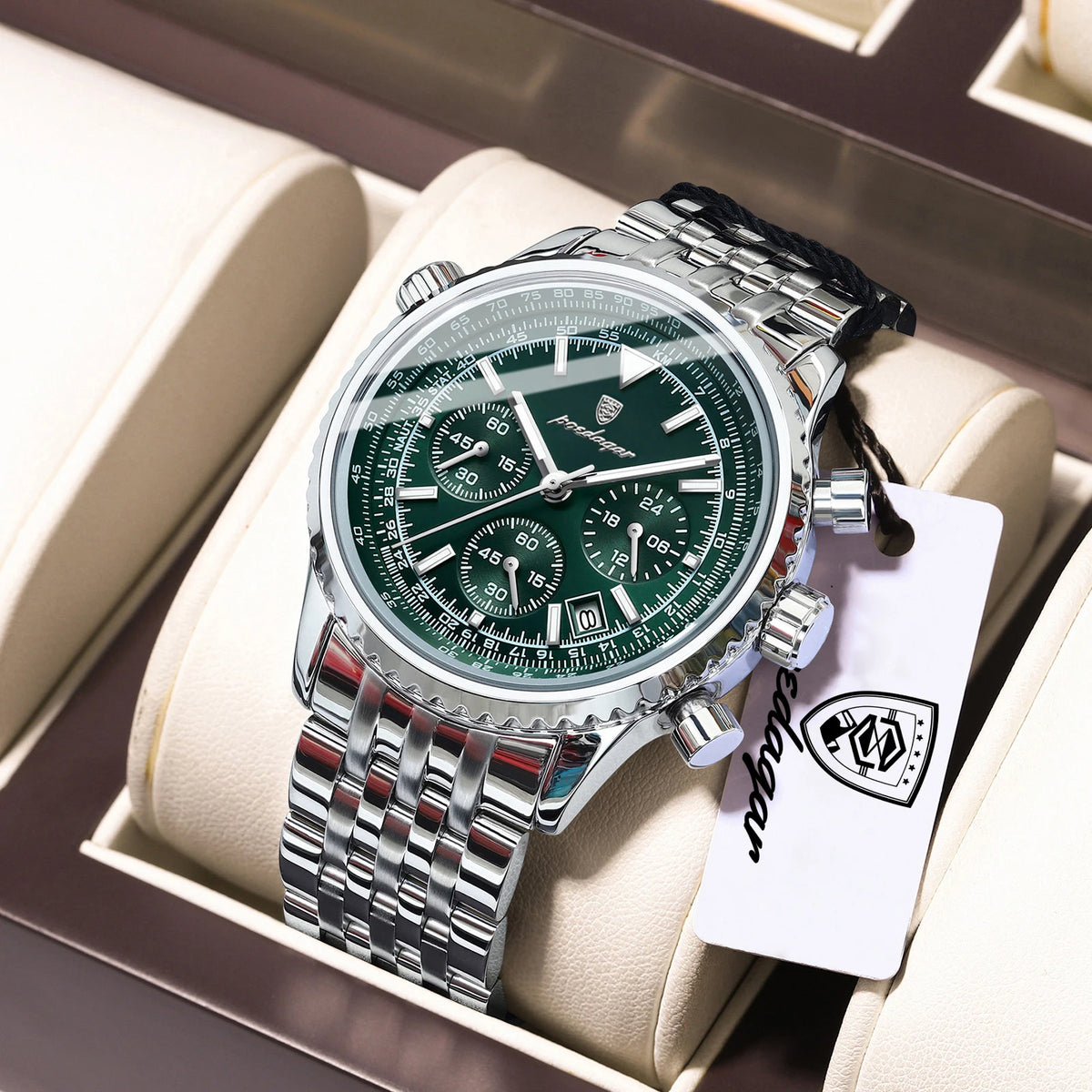 POEDAGAR luxury men’s watches Date chronograph in stainless steel Sport men’s watch, water-resistant, luminous Quartz military-style men’s watch