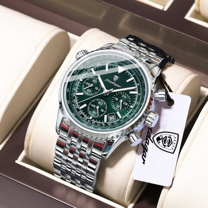 POEDAGAR luxury men’s watches Date chronograph in stainless steel Sport men’s watch, water-resistant, luminous Quartz military-style men’s watch