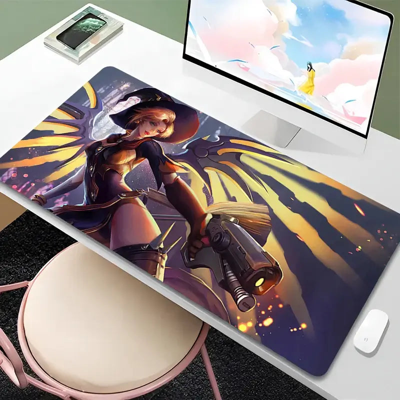 Overwatch Mercy Mouse Pad PC Gamer Cabinet Kawaii Mousepad XXL Sexy Anime Girl Keyboard Rug Laptop Gaming Accessories Desk Mat