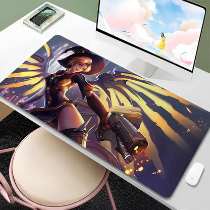 Overwatch Mercy Mouse Pad PC Gamer Cabinet Kawaii Mousepad XXL Sexy Anime Girl Keyboard Rug Laptop Gaming Accessories Desk Mat