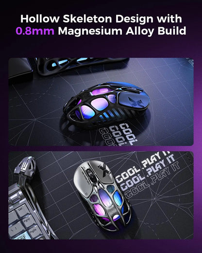 GravaStar Mercury X Wireless Gaming Mouse – 32,000 DPI PAW 3950 Sensor, 1000Hz Polling Rate, Only 49g, Magnesium Alloy Hollow Frame