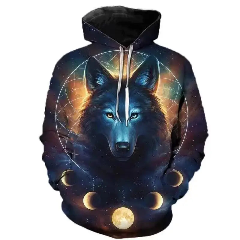 2023 Autumn Fashion New Lover Wolf Men's Hoodie 3D Pattern Loose Fall Sweatshirt Street Funny Brand