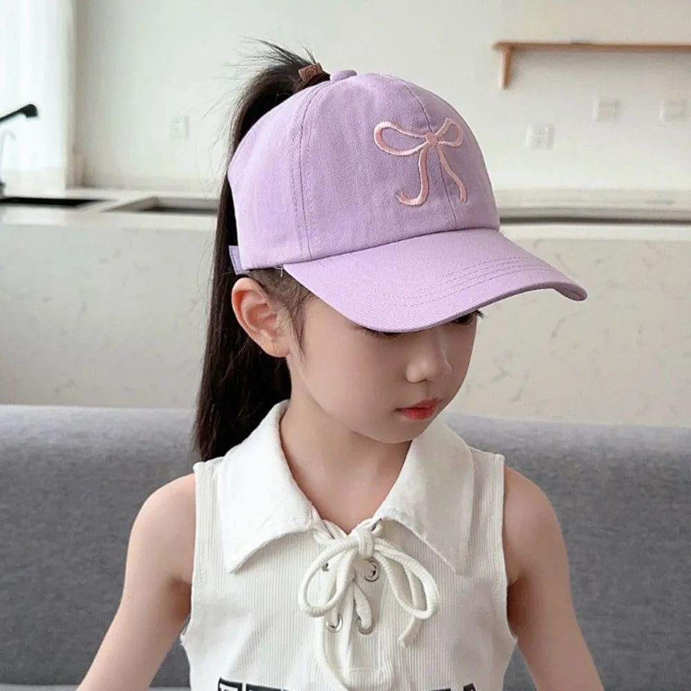 Bows Children Baseball Caps Hollow Empty Top High Ponytail Caps Adjustable Kids summer Sun Hats Boys Girls Hip hop Baseball Hat