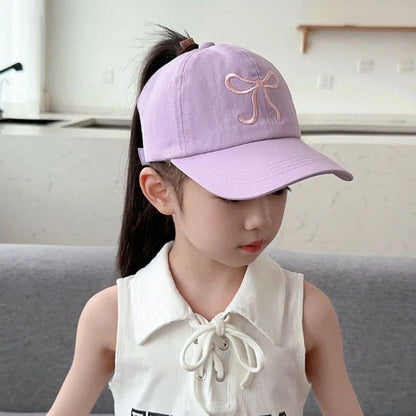 Bows Children Baseball Caps Hollow Empty Top High Ponytail Caps Adjustable Kids summer Sun Hats Boys Girls Hip hop Baseball Hat