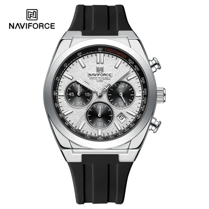 Pánské náramkové hodinky NAVIFORCE – luxusní a sportovní styl, quartzový strojek, 24hodinový displej, okénko s datem, chronograf, vodotěsné – tip na dárek pro muže