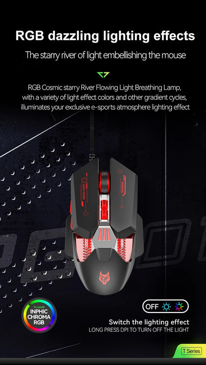 1K Hz Gaming Mouse Wired APAYADO T4 RGB Mouse with Ultra-light Cord 60IPS, 12800DPI for Laptop/Computer
