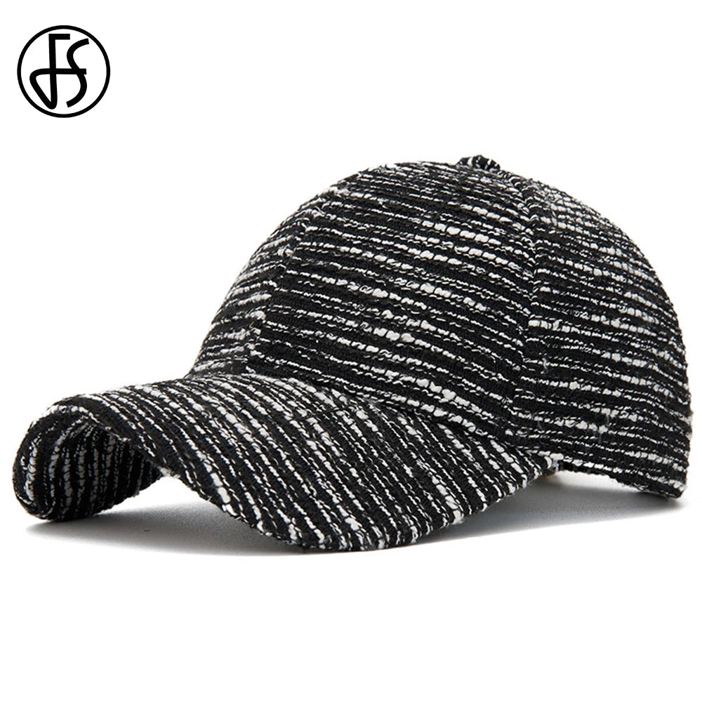 FS Fashion Black White Striped Baseball Cap For Men Casual Korean Street Women Hat Summer Streetwear Trucker Hats Gorra Hombre
