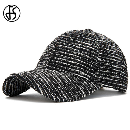 FS Fashion Black White Striped Baseball Cap For Men Casual Korean Street Women Hat Summer Streetwear Trucker Hats Gorra Hombre