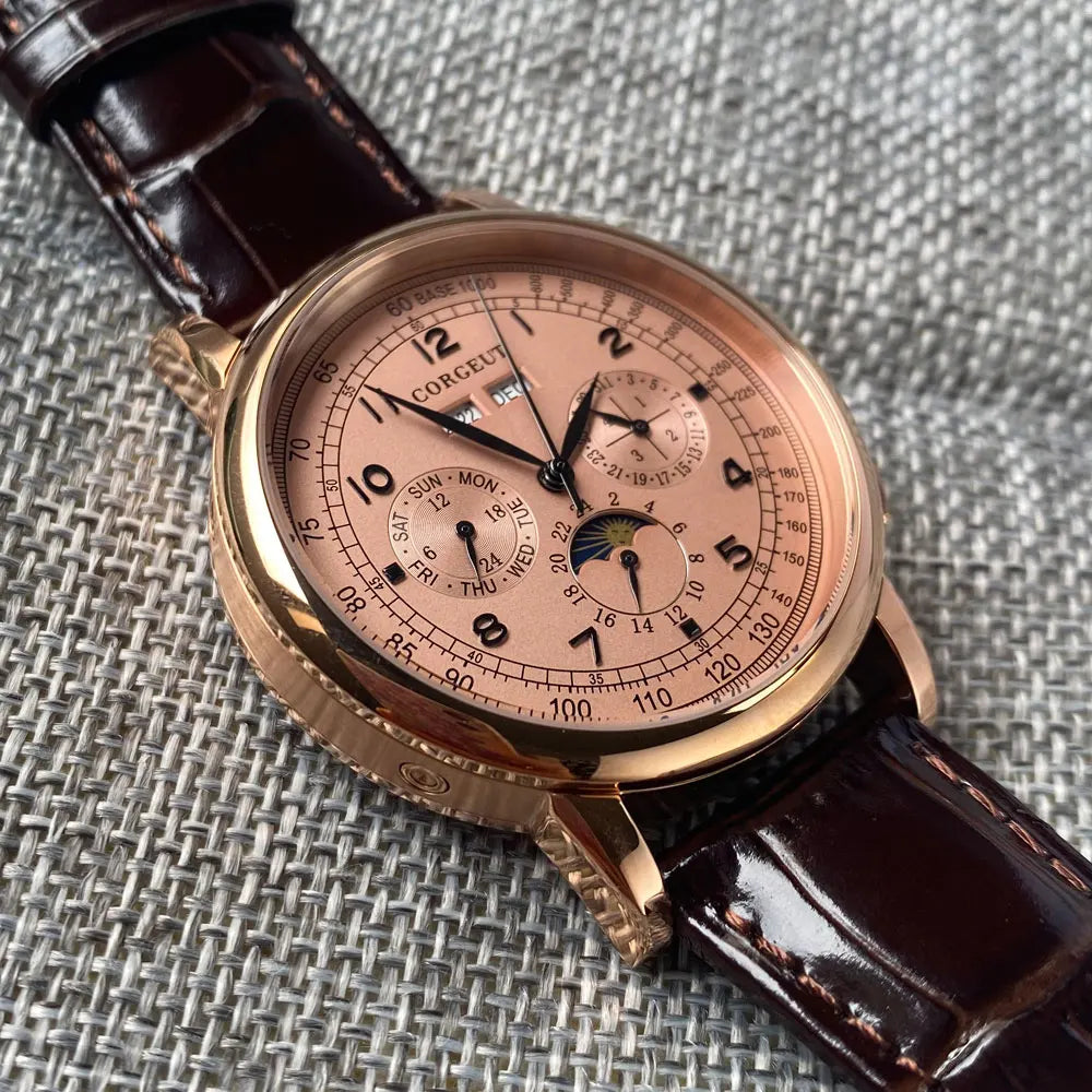 Avtomatska moška ura Multification z datumom, dnevom, mesecem in letom, mehanska moška ura iz 316L, polirano ohišje, indikator dan/noč, 42mm