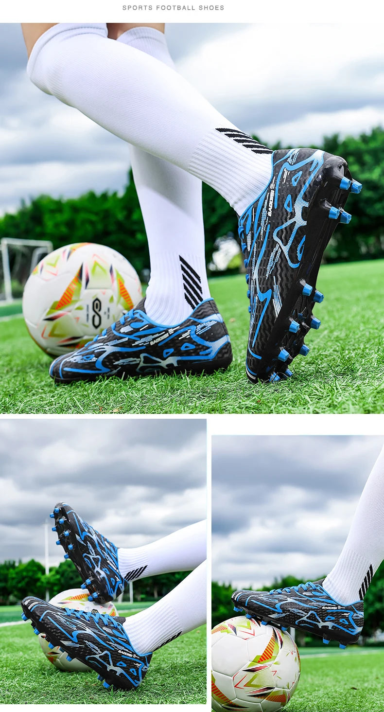 Chaussures de football à crampons longs et basses, chaussures de sport respirantes et antidérapantes pour hommes, chaussures de sport résistantes à l'usure pour l'entraînement sur gazon naturel