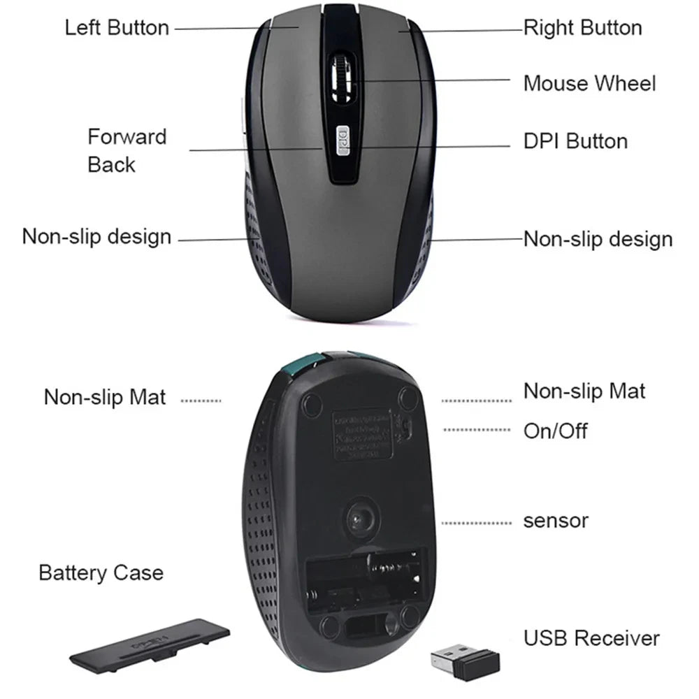 2.4G Wireless Mouse, 7500 DPI, 6 Buttons, 4-Ways Scroll Optical Gaming Mouse, Ergonomic Design For Desktop & Macbook PC Laptop