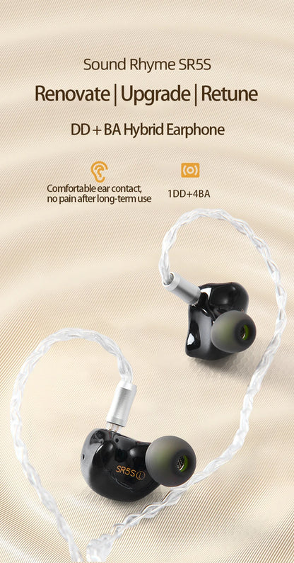 Son Rhyme SR5S Knowles 4Ba + 1Dd hybride écouteur 2Pin 0.78mm Hifi Audiophile dans l'oreille moniteur Iems avec câble modulaire 3.5Mm/4.4Mm