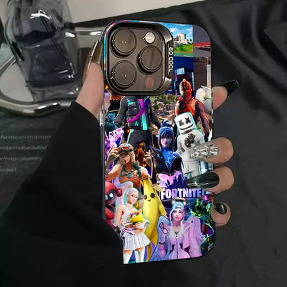 1pc Game F-Fortnite Phone Case IMD Color Silver Shell For iPhone 16, 15, 14, 13, 12, 11 Pro Max Plus