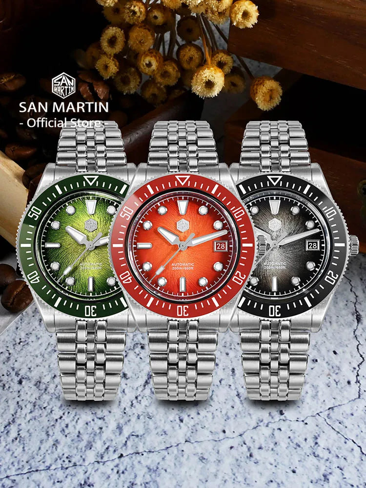 San Martin 40mm Men's Luxury Diver Watch Miyota 9015 Enamel Sunburst Dial Automatic Mechanical Wristwatch Waterproof 200m SN0148
