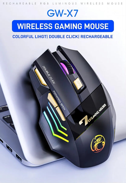 Wireless Bluetooth Mouse Rechargeable 7 Button RGB Gaming Mouse Gamer Ergonomic Mouse LED Backlit PC Silent Mice