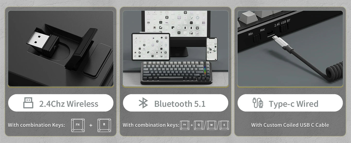 ATTACK SHARK M86 Wireless Mechanical Gaming Keyboard, 75% Gasket Hot Swappable RGB Mechanical Keyboard with Side-Printed PBT Keycaps, Tri-Mode Custom Gaming Keyboard