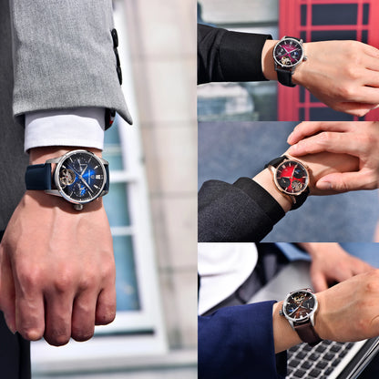 PAGANI DESIGN – Mekanisk luksusur til mænd, 41 mm, safirglas, læderrem, vandtæt, pilotstil, med tourbillon og månefase