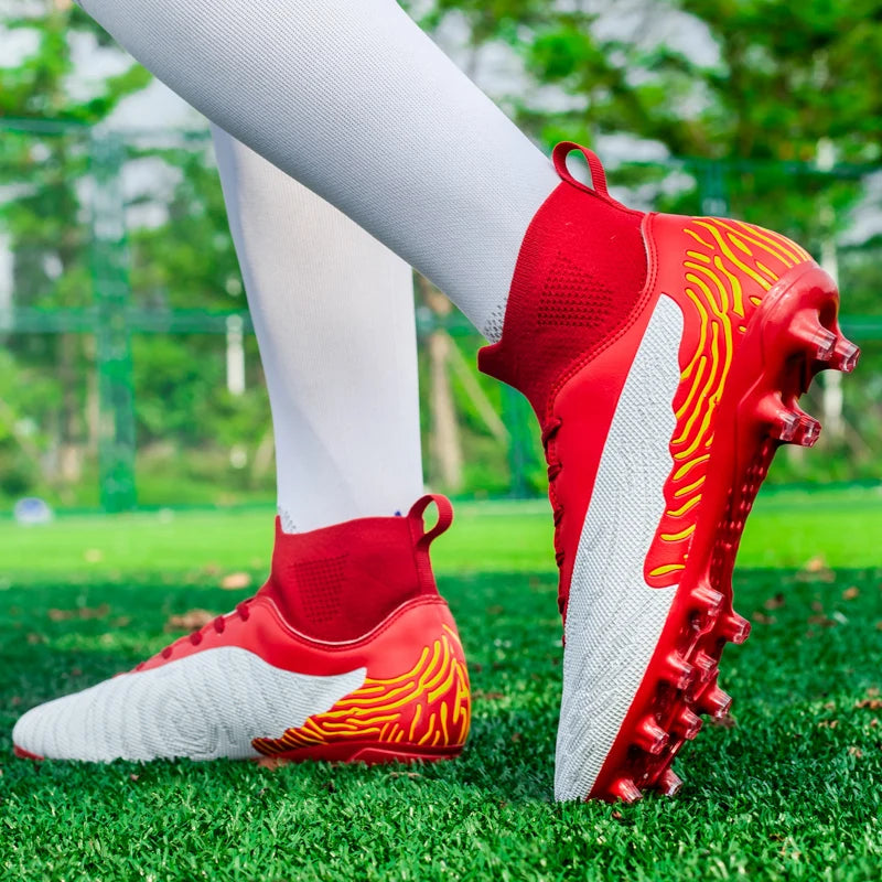 Chaussures de Football noires pour hommes, crampons AG/FG, bottes d'entraînement pour hommes, chaussures de Sport à cheville haute, baskets pour enfants et adultes 35-45