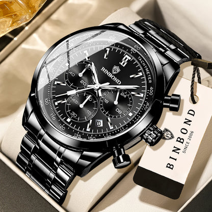 Reloj de cuarzo BINBOND para hombre, elegante, resistente y preciso, con fecha automática, cronógrafo, luminiscente y hermético. Estilo informal.