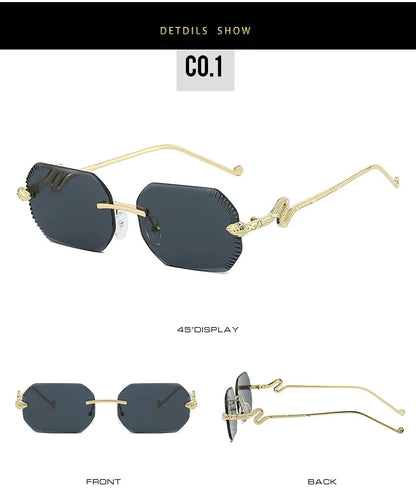 Fashion snake-shaped metal decorative sunglasses - unisex irregular frame, UV protection, sunshades