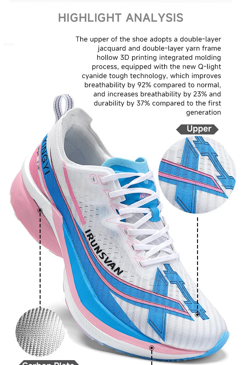 IRUNSVAN Men's Full-Palm Carbon Plate Marathon Road Running Shoes With Quick Rebound And Full Of Power Zapatillsa de deporte