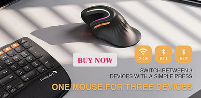 2400DPI Trackball Mouse, 2.4G & Bluetooth Rechargeable Mouse with EVA Case Bag Vertical Ergonomic Mice for Laptop iPad MacBook