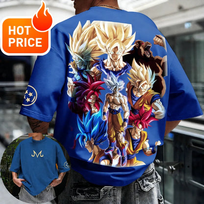 Sommer-Dragon Ball-T-shirt i 100 % bomuld med print af Goku i alle former – oversized gym- og streetwear-T-shirt i retrostil til voksne og børn