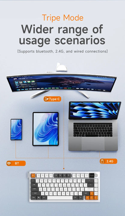 AJAZZ AF82 Office Low-Profile-Tastatur RGB kabelgebundene/kabellose Gaming-Tastatur 75%-Layout 82 Tasten 4000mAh Akku für Win/Mac