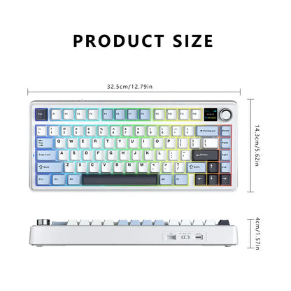 Teclado Mecânico Gaming AULA F75 MAX 2.4G Sem Fios/BT/Com Fio Hot-Swap RGB 75% 81 Teclas Teclado de Escritório com Ecrã TFT