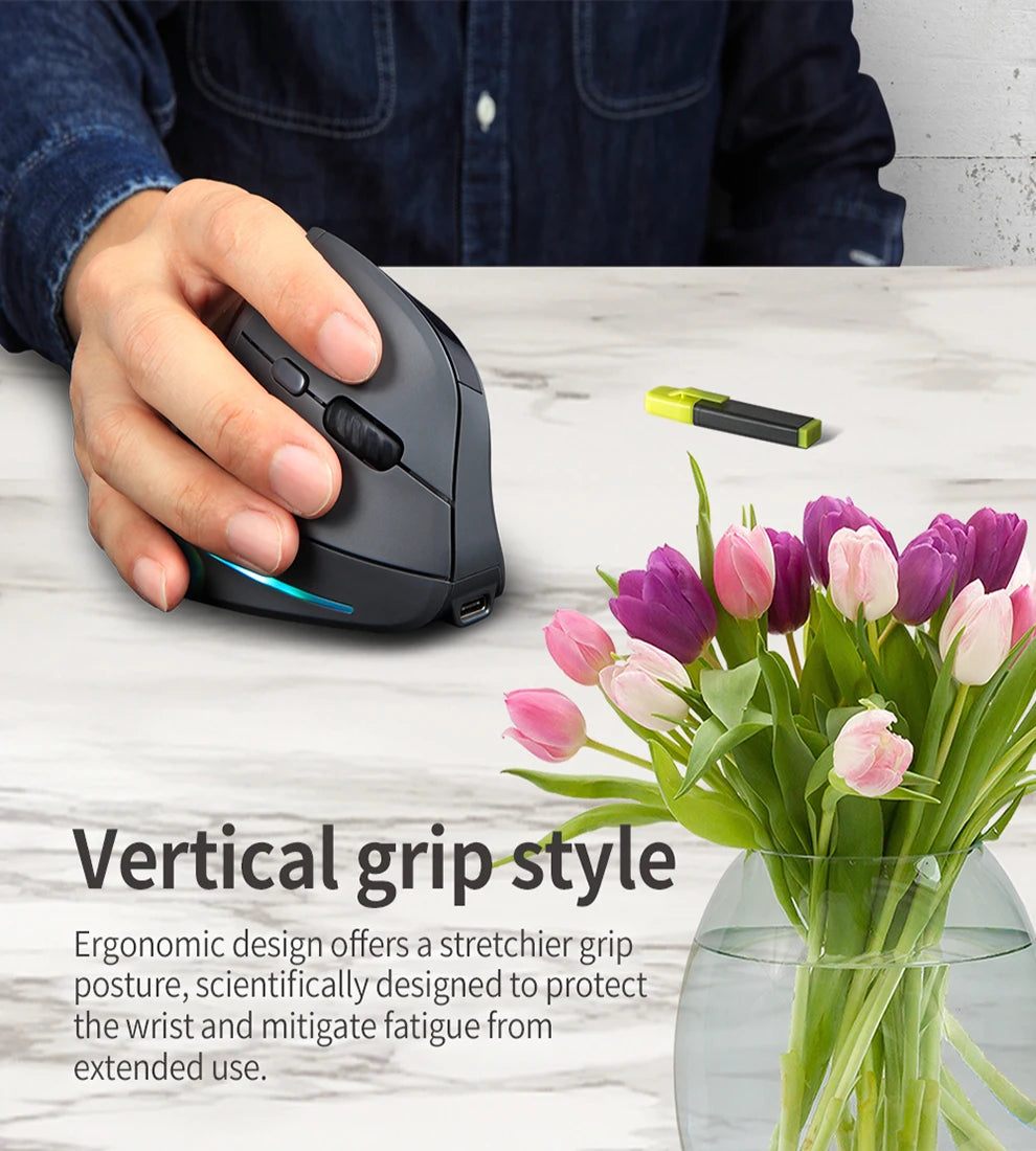 Rechargeable Wireless Vertical Mouse With Screen Display Ergonomic Mice 6 Button Programmable Gaming Mouse for Gamer Desktop