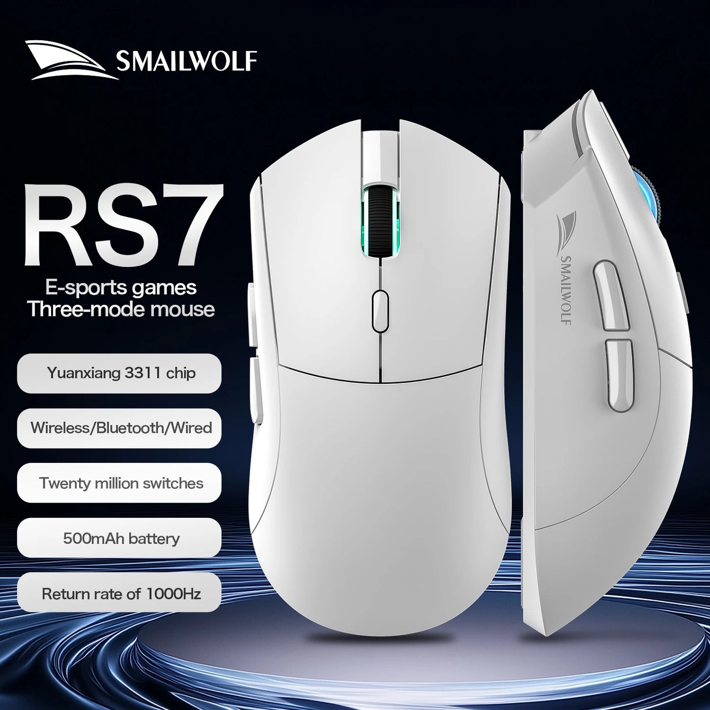 SMAILWOLF RS7 Bluetooth Wireless Gaming Mouse Three Mode PAW3311 Macro-definition Mouse Laptop Gaming Office