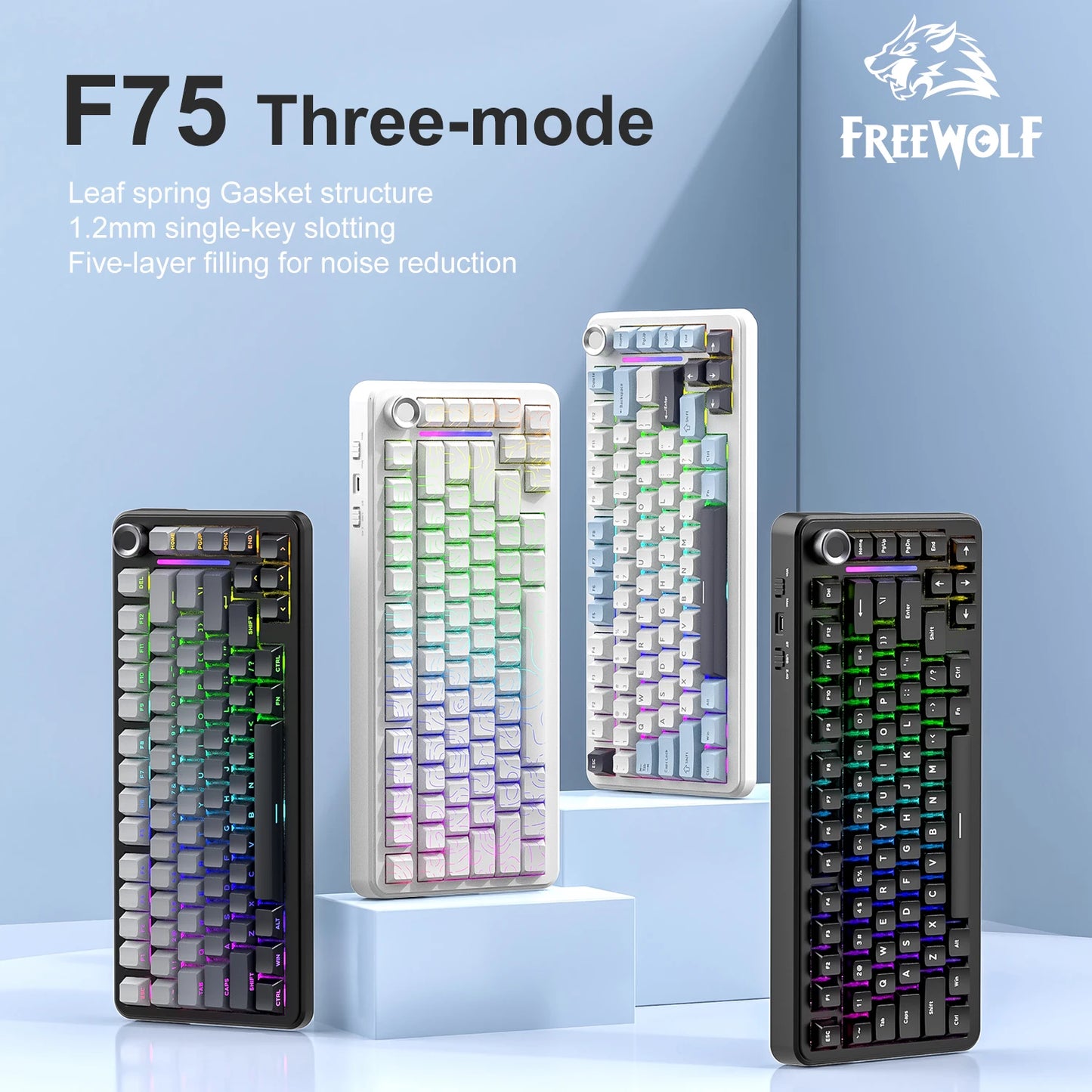 Teclado mecânico F75 FREEWOLF * AULA F75 Bluetooth de três modos, dedicado a gaming e utilização em escritório