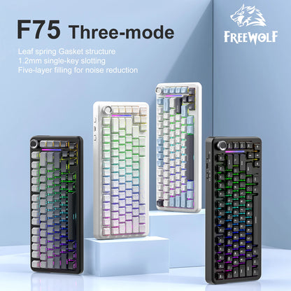 Teclado mecânico F75 FREEWOLF * AULA F75 Bluetooth de três modos, dedicado a gaming e utilização em escritório