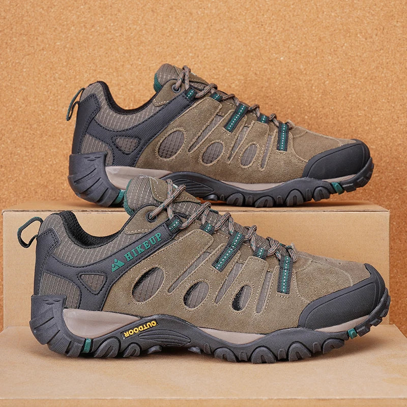 HIKEUP Hiking Shoes Men's Winter Climbing Trekking Sneakers for Men Leather Breathable Outdoor Anti-Skid Sports Work Shoes