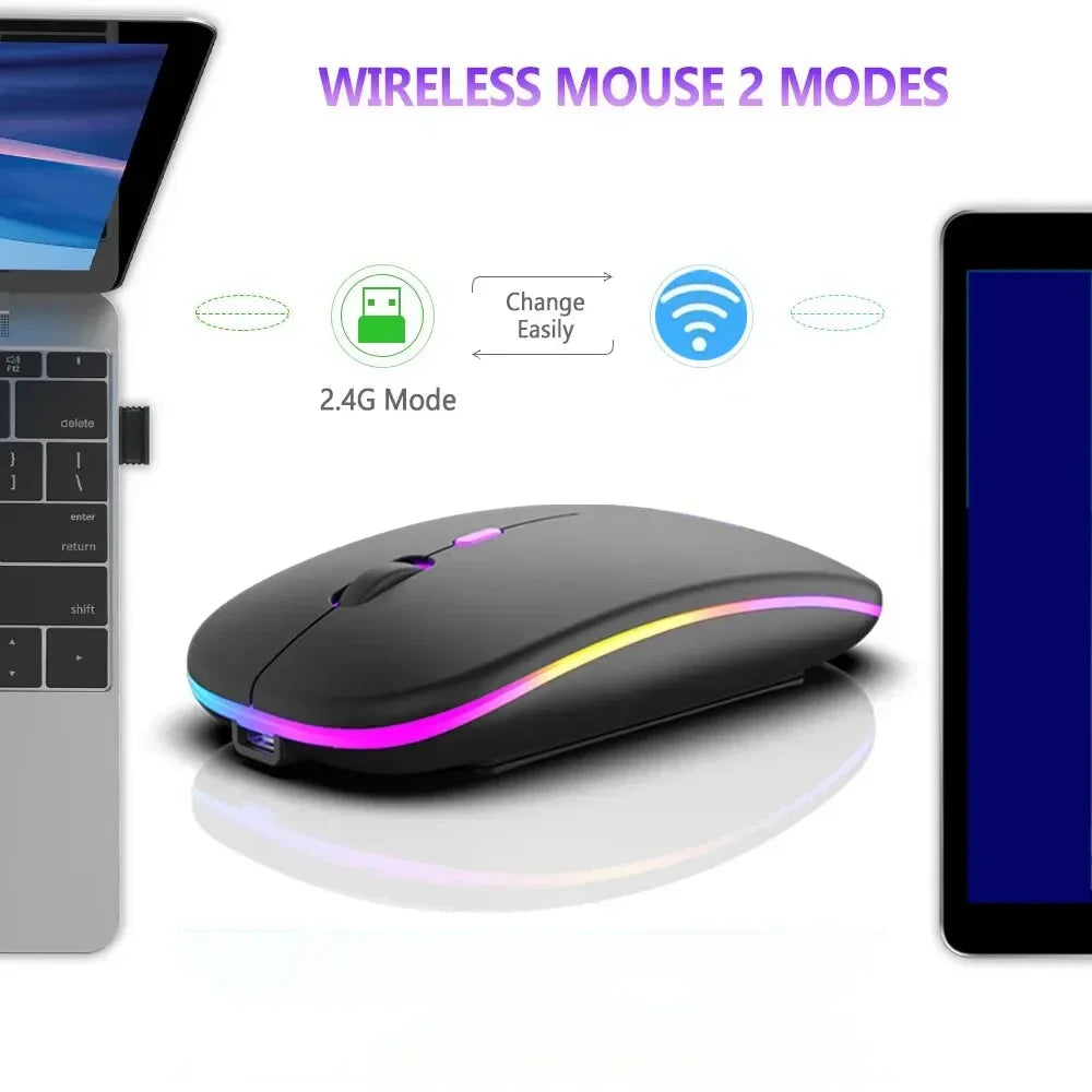 Wireless Mouse Rechargeable Dual Modes Bluetooth-compatible 2.4G USB Computer Mice For Laptop iPad Tablet Notebook Gaming Mouse